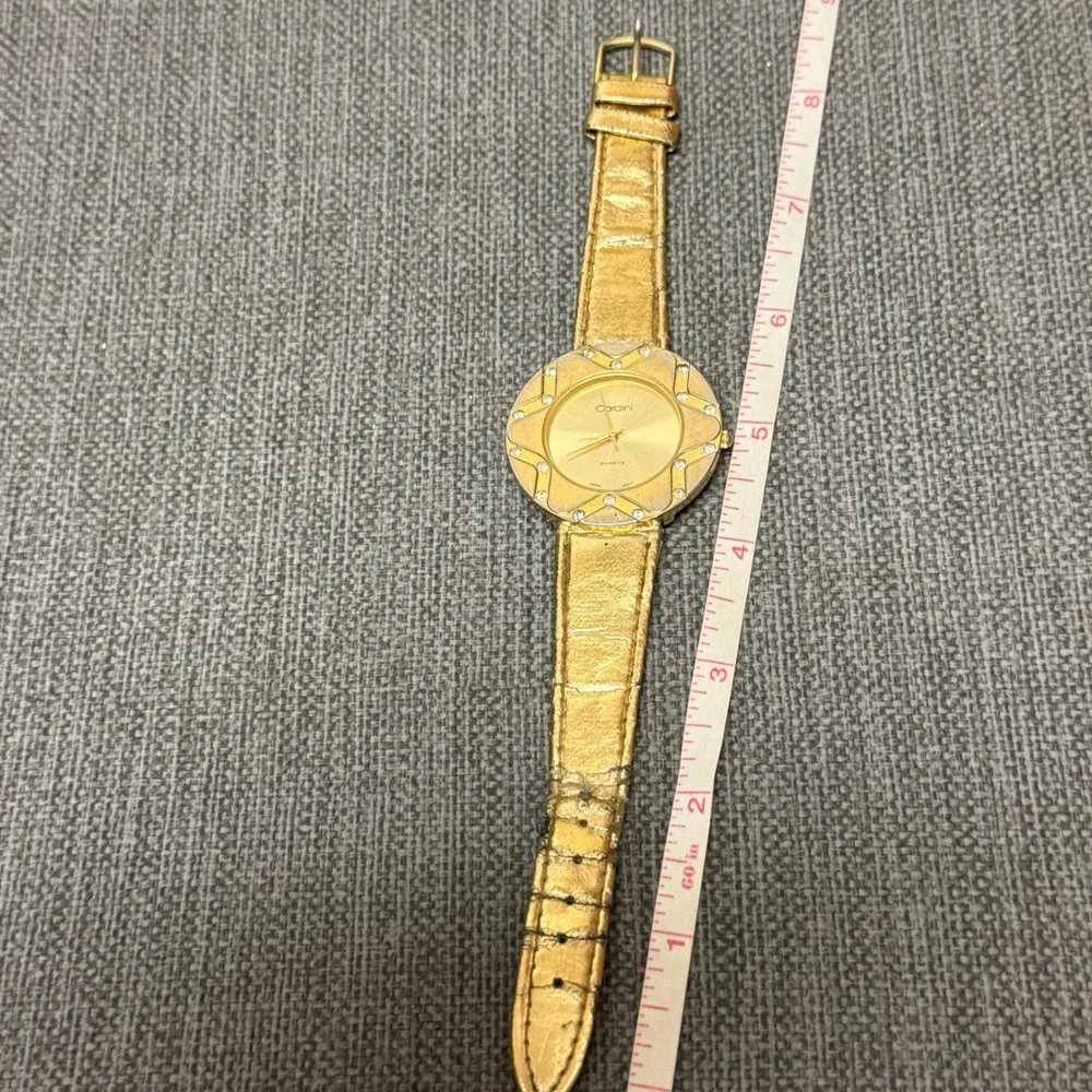 Cardini Vintage Gold Tone Rhinestone Star Quartz Watch Metallic Strap Works